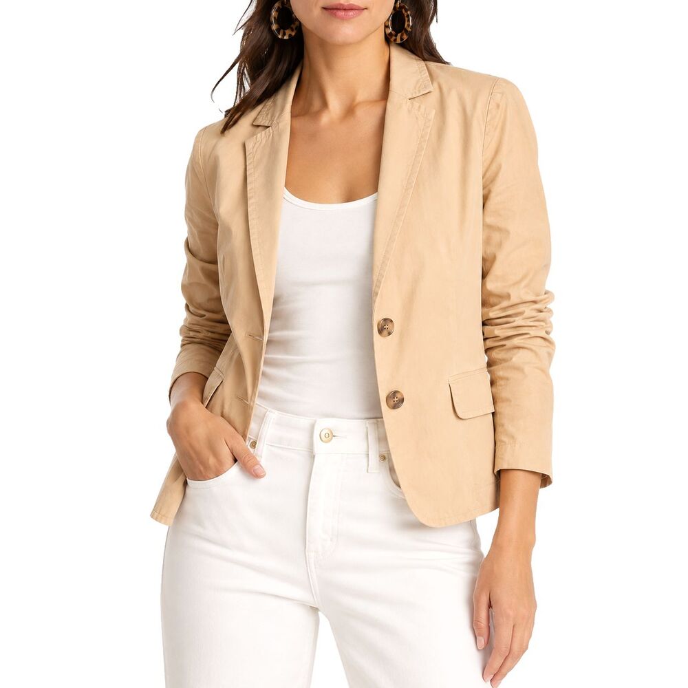 J Crew Womens Blazer 4 Beige Khaki Cotton Two Button Tailored Career Work Jacket
